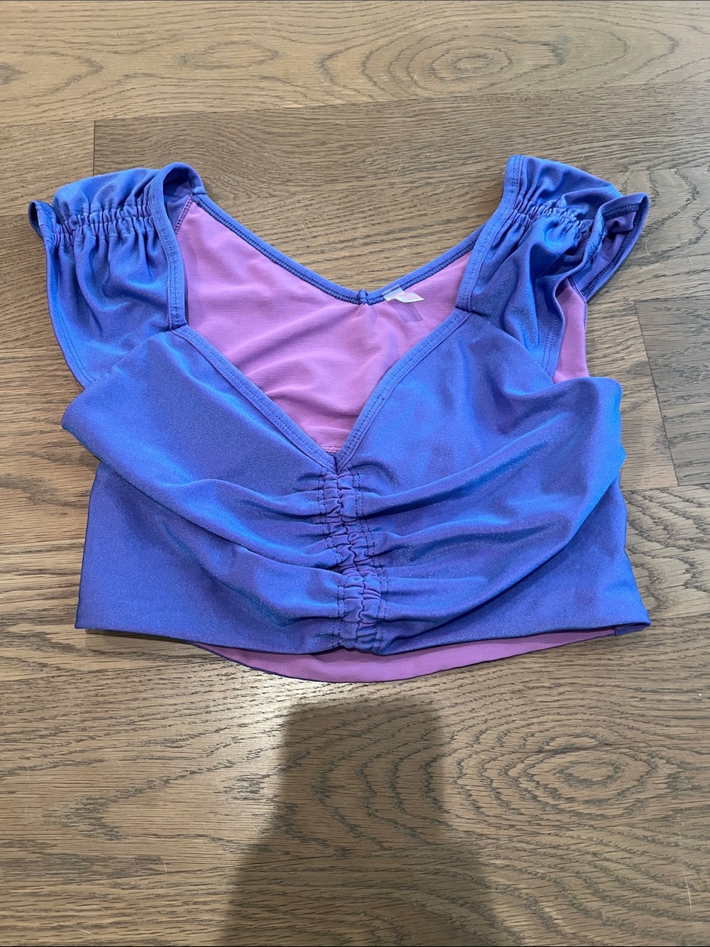FP Movement by Free People Purple Ruched V-Neck Crop Top
